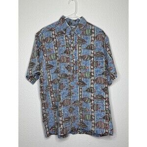 VTG Reyn Spooner Mens Four Button Down Hawaiian Shirt Floral Fish Design XL USA